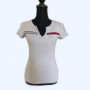 Vintage Y2K Tommy Hilfiger grey striped V-neck baby tee Size XS